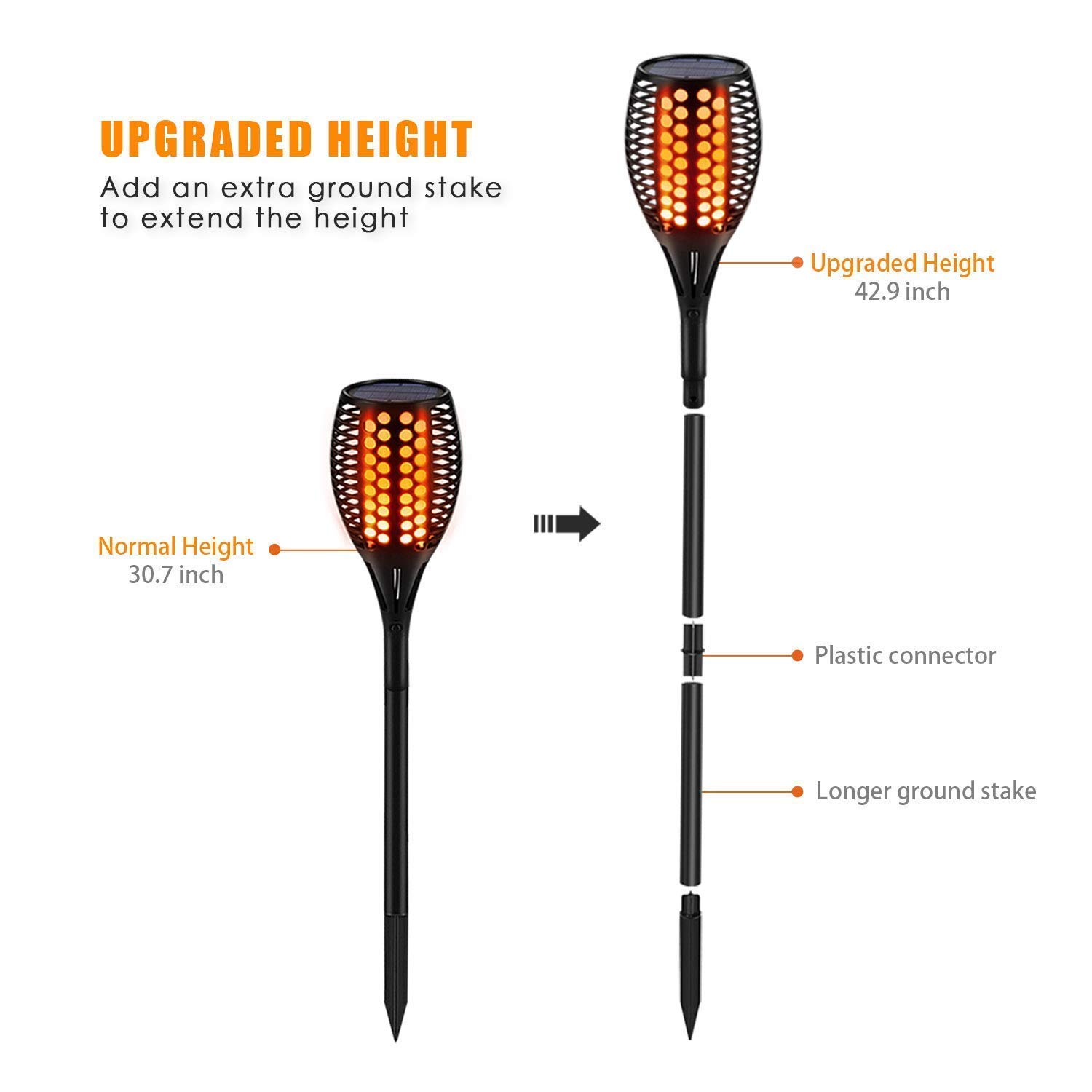 LED Solarne latarnie ogniskowe, migotliwe, tańczące, światła do ogrodu, solarne płomienie, światła od zmroku do świtu, automatyczne włączanie/wyłączanie, wodoodporne światła solarne do ogrodu