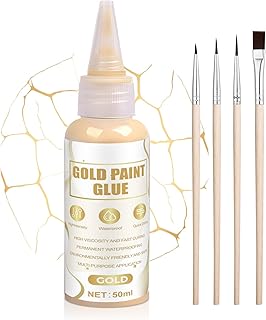 Kintsugikleber, Goldkleber Kintsugi Kleber, Porzellankleber, Extra Stark Wasserfest Hochleistungskleber, Wiederbeleben Zerbrochenen Keramik Tasse Schüssel Glas Vase, Goldklebe-50ml