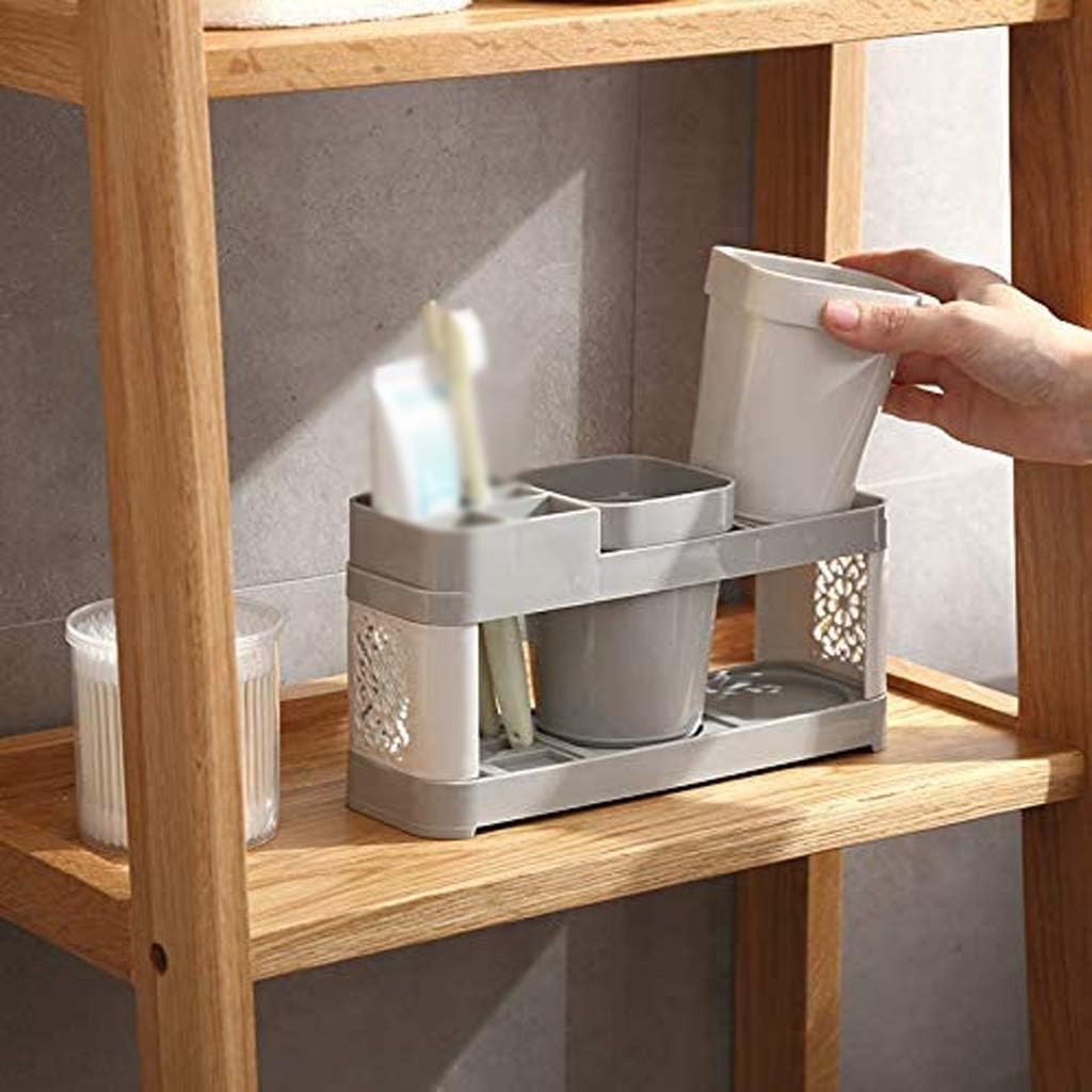 モダンなスタイル歯ブラシのカップホルダー、2つのカップ付き歯ブラシ歯磨き粉ホルダーは、樹脂の浴室ホルダーをウォールマウント