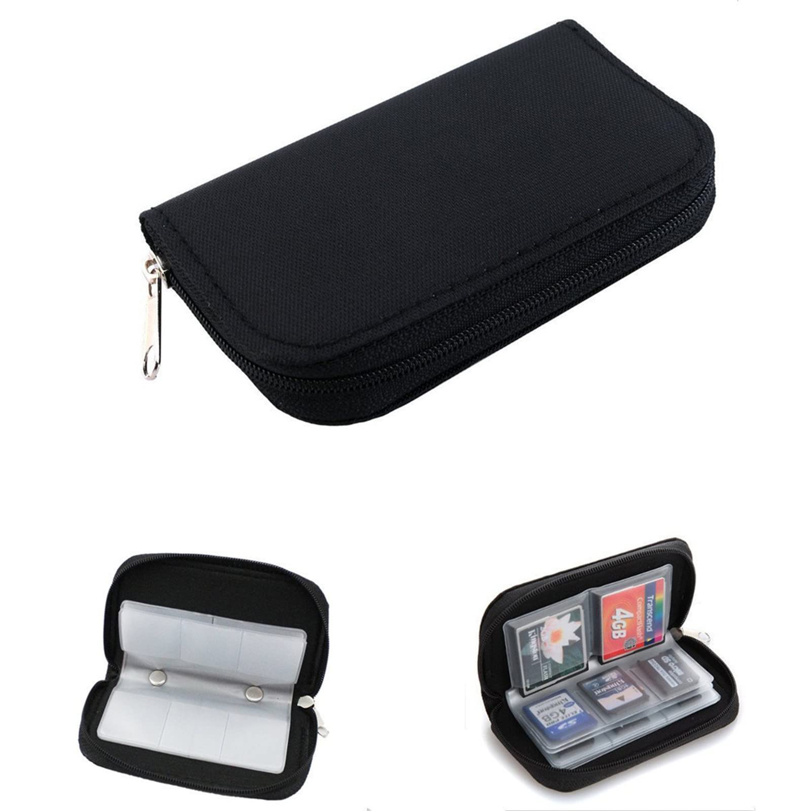 Custodia per Schede di Memoria con 22 Slot - Porta Schede SD e Memory Card con Cerniera per Viaggiare, Nero