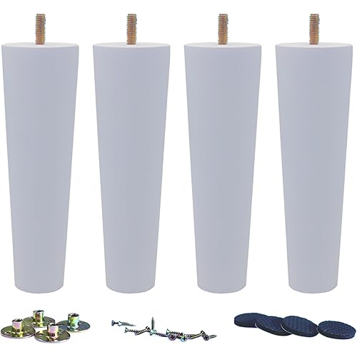 WEICHUAN White Round Solid Wood Replacement Sofa Couch Chair Ottoman Loveseat Coffee Table Cabinet Furniture Wood Legs(8" Set of 4)