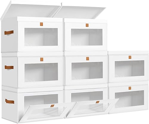 Miniatura 10 de DIMJ Contenedores de almacenamiento con tapas, paquete de 4 organizadores grandes de tela con ventana y asas, cajas de almacenamiento decorativas