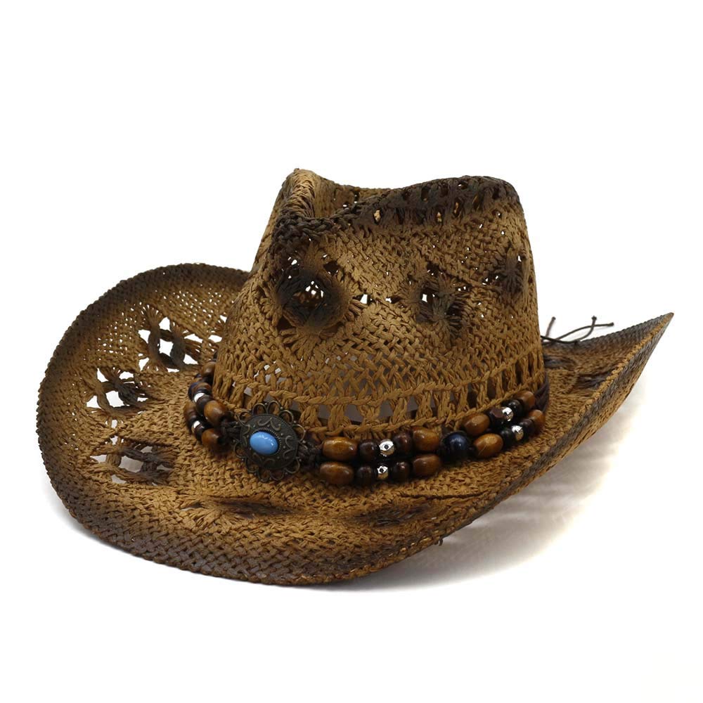 Generic Sombrero de Cowboy de Paja Unisex Sombrero Vaquero Panamá con Banda Cowgirl Hat Sombrero Occidental Sombrero de Playa Sombrero Visera de Verano para Hombre Mujer