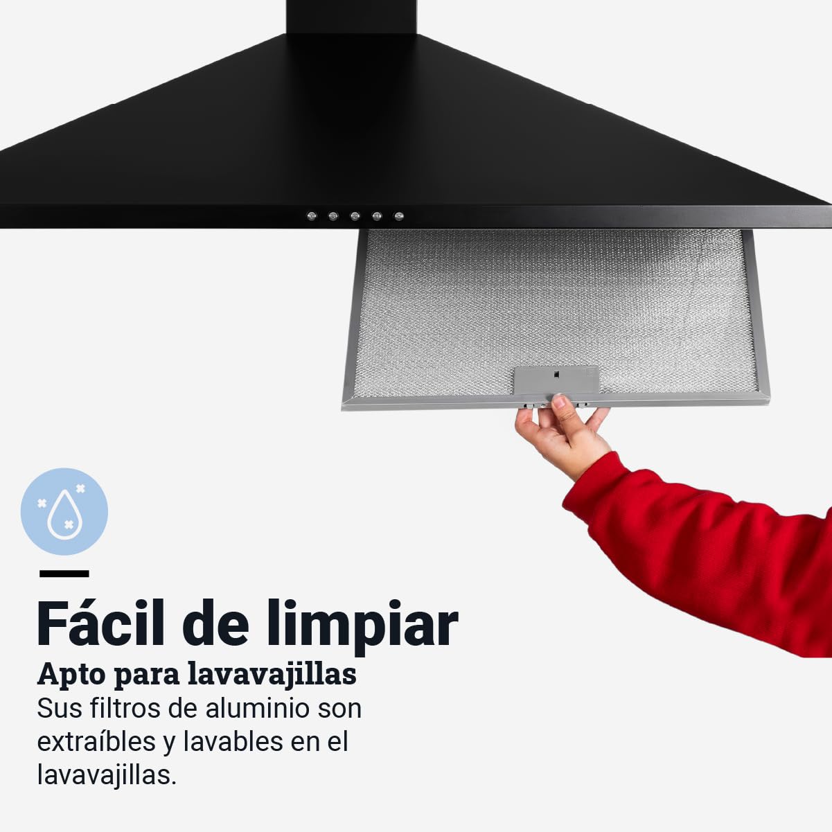 UNIVERSALBLUE Campana Extractora Piramidal Negra 90 cm | Extractor Aire | Filtros de Carbono | 3 Velocidades | Control por Botones | Clase Energética C | Campana Sin Salida de Humos