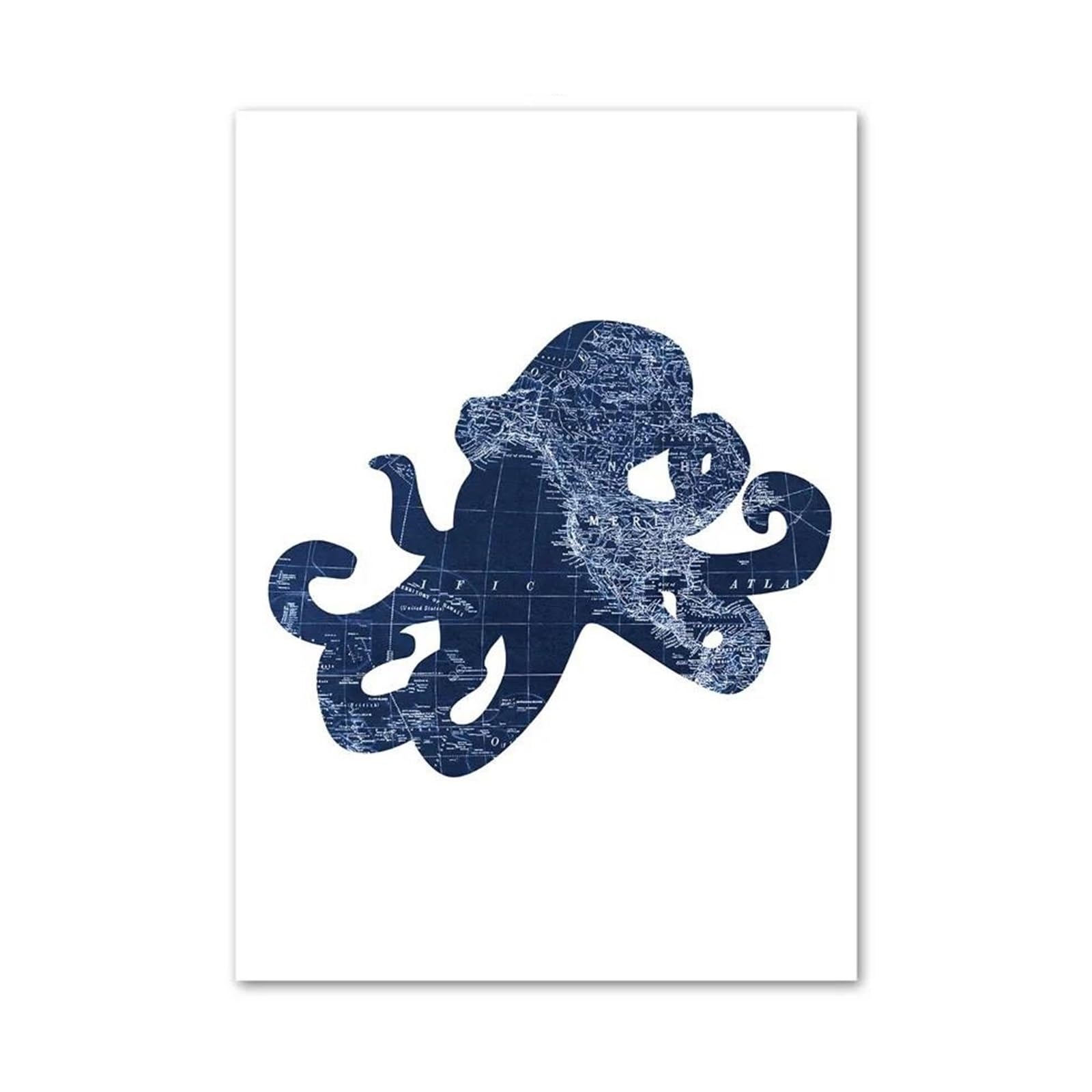 XENITE Wall Art Canvas Prints Blue Whale Shark Octopus Crab Fish Map Wall Art Canvas Painting No Frame Posters Prints Pictures For Home Decor(C,30x40cm)
