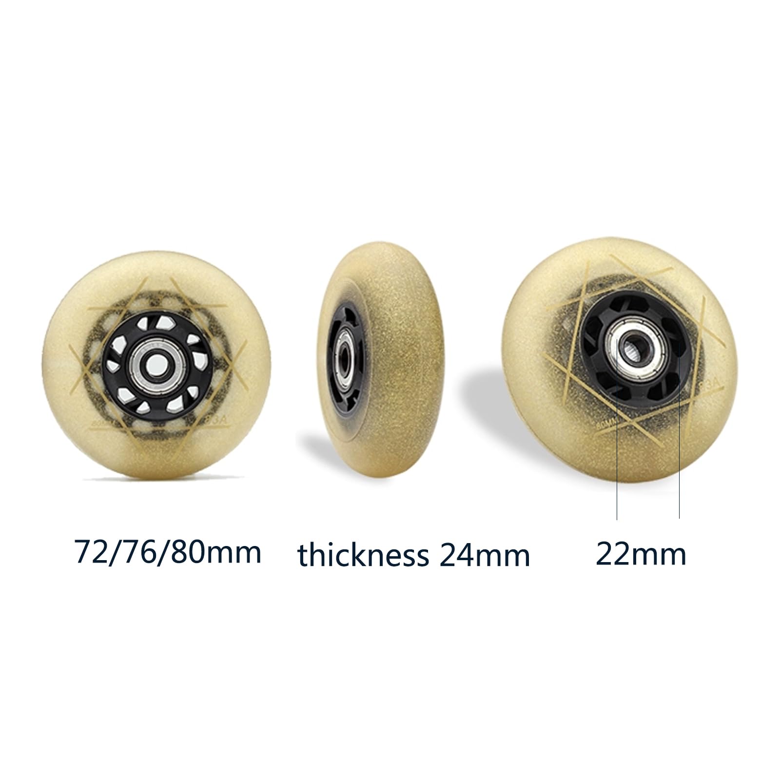 Genérico Ruedas de Repuesto para Patines en Línea Exterior Interior 8 Ruedas de Repuesto de PU 83A con Rodamiento para Adultos Y Niños, 72 mm, 76 mm Y 80 mm, Doradas, 76 mm