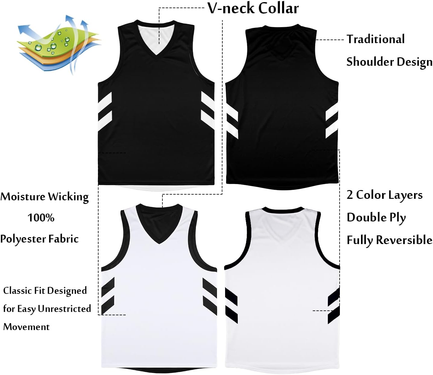 KXK Youth Reversible Basketball Jersey, Athletic Shirt for Boys & Girls