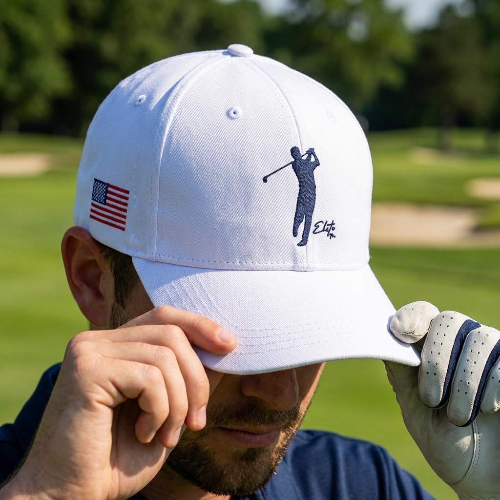 Golf Hat for Men, Adjustable Cotton Dad Cap, Embroidered Front and Back Logo, One Size Fits Most