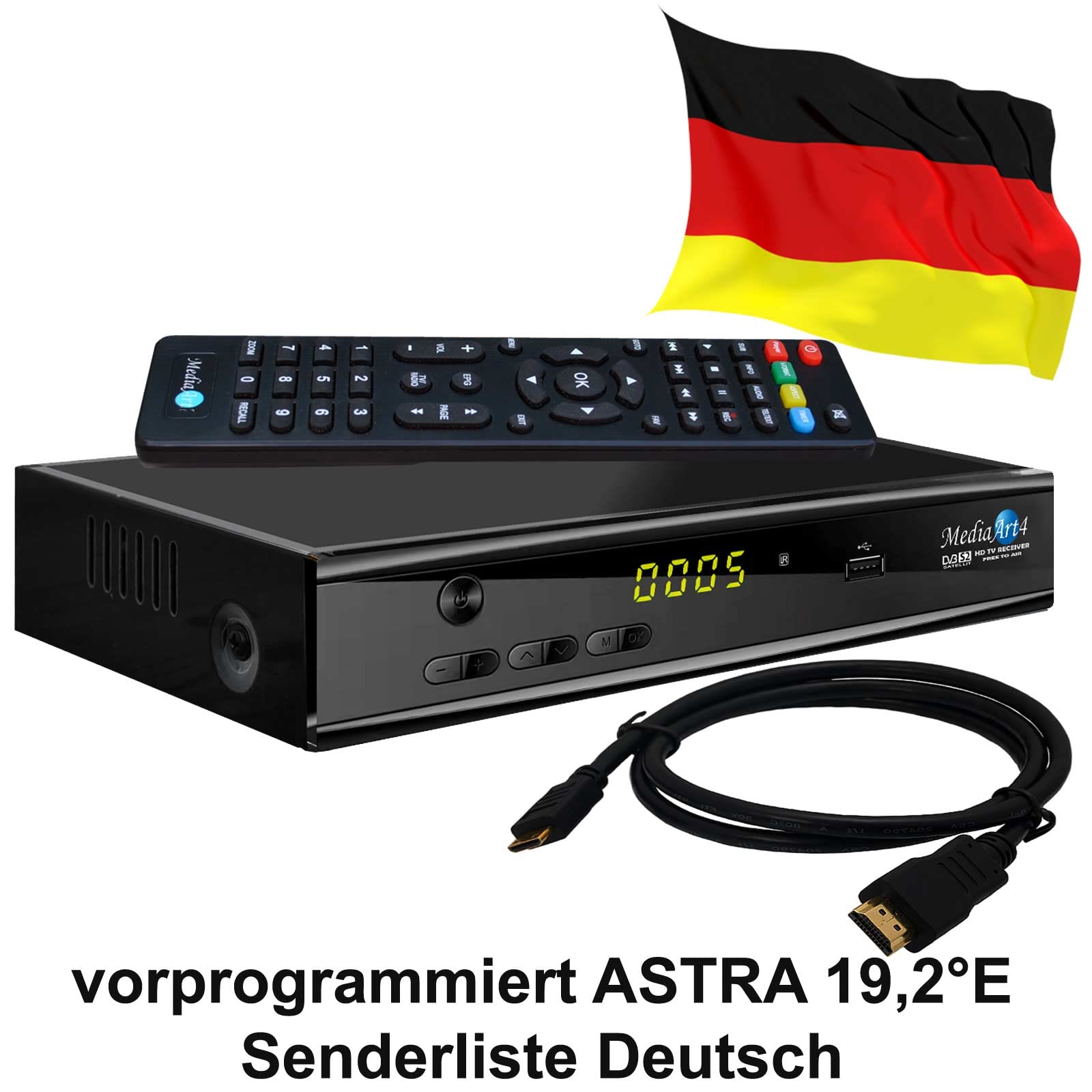 Sat Receiver MEDIAART-4 WLAN programmiert Deutsche Senderliste HD 2xUSB YouTube Full HDTV Scart Camping Receiver