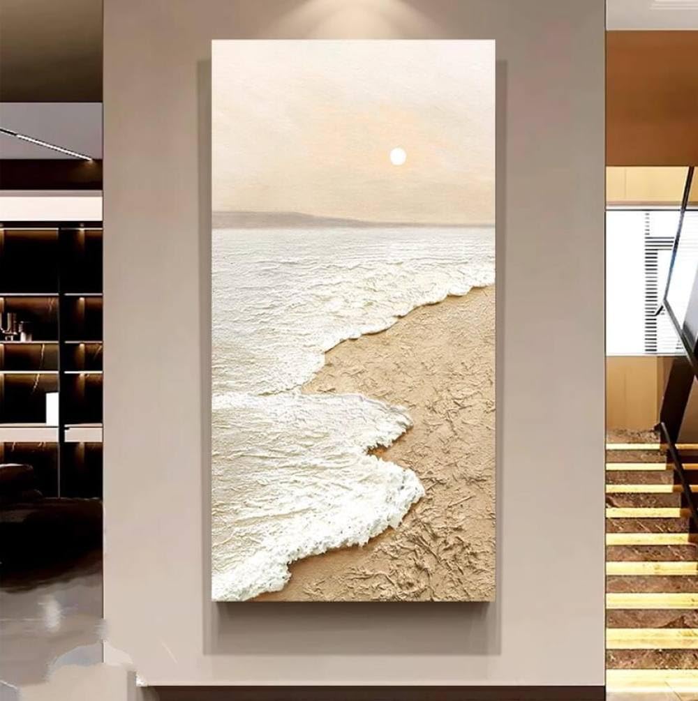 Mer abstraite moderne pour décoration de salon, grande peinture à l'huile sur toile texturée