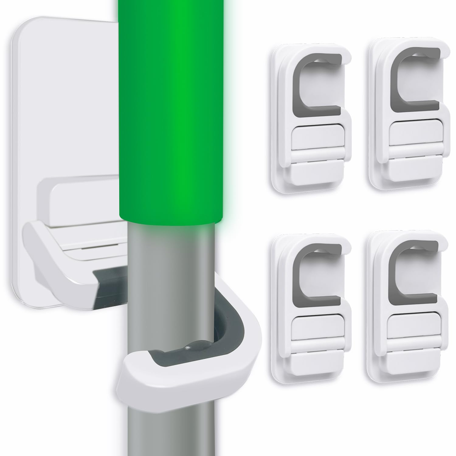 Paquete de 4 soportes para escobas de montaje en pared, agarre de escoba y trapeador, autoadhesivo, sin perforaciones, antideslizante, para el mango de trapeador, organizador de limpieza del