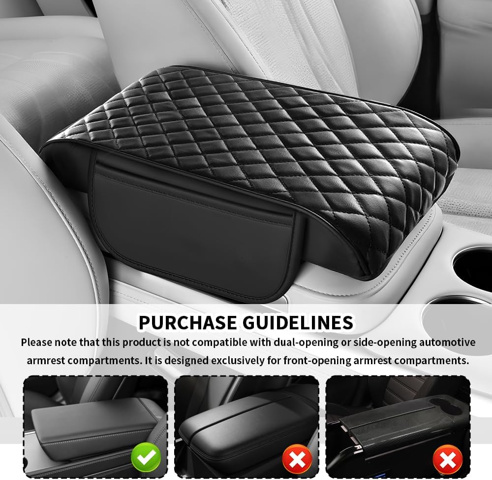 Thickened Car Center Console Cover with Side Pockets & Diamond Lattice Design,Comfortable Arm Rest Cover for Car to Relieve Your Elbow Fatigue,Upgraded Armrest Covers for Cars