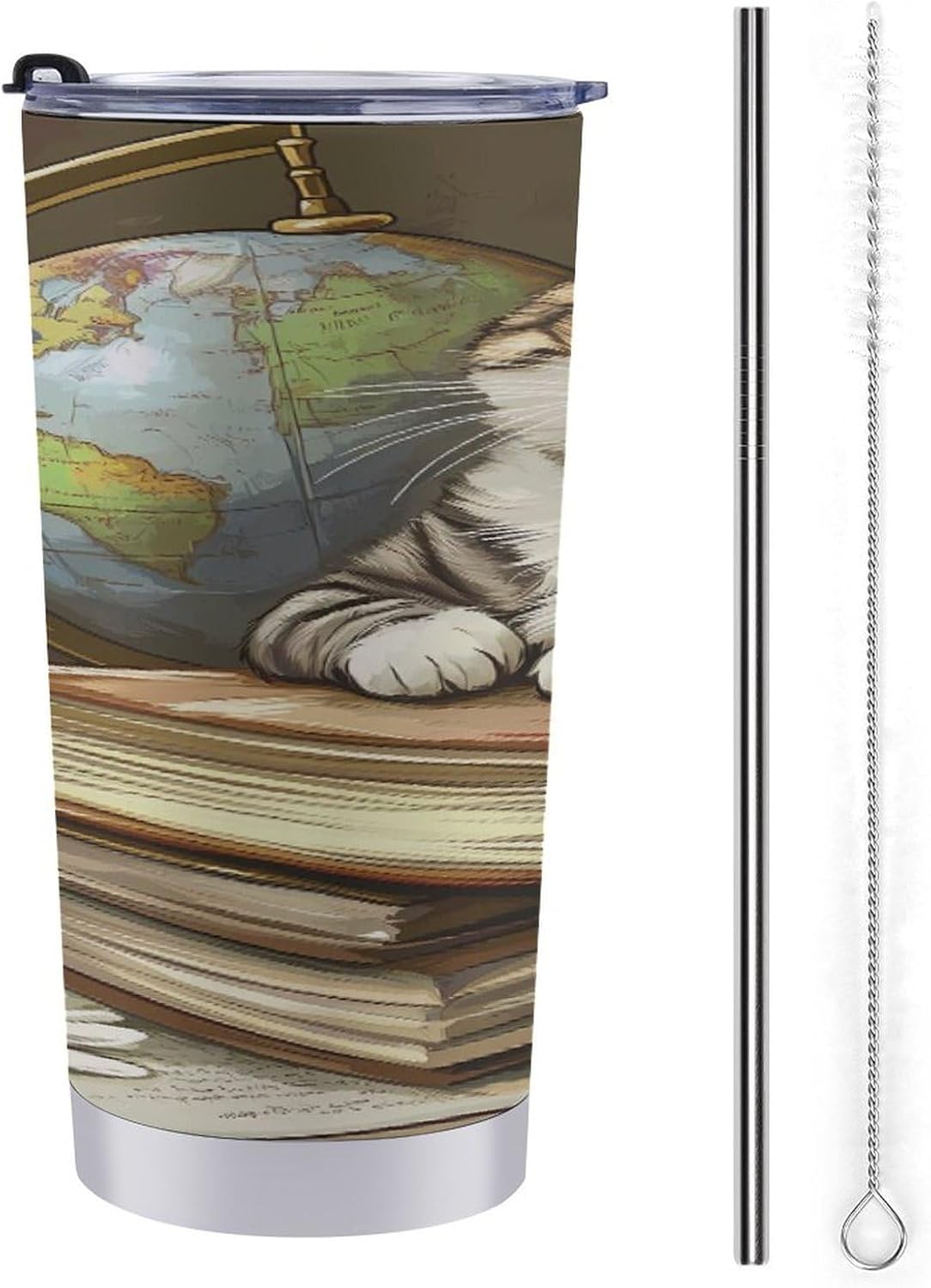 Cat Book Travel Coffee Mug Stainless Steel Insulated Tumbler Water Bottle Tea Cup for Home Office