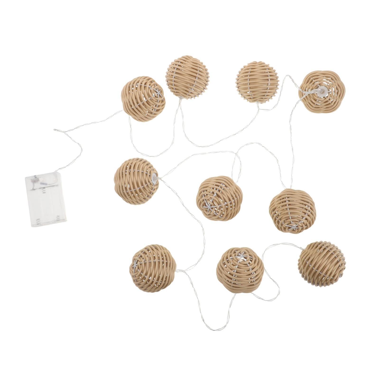 TOYANDONA Luci a Stringa a Batteria con 10 Sfere in Rattan Sintetico per Esterni e Interni, Luci Decorative LED per Patio, Giardino e Cortile, Resistenti alle Intemperie e Facili