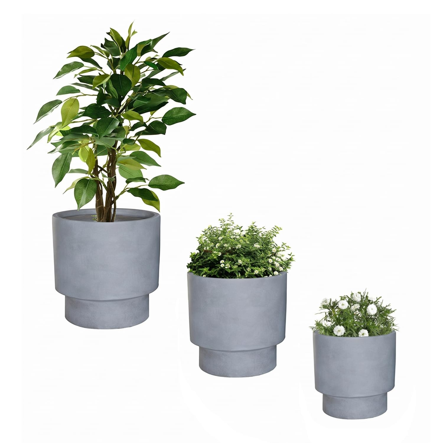 Dibor Fibre Clay Plant Pots Indoor/Outdoor Modern Contemporary Flower Pot Planters Patio Decking Lawn Doorstep Porch Houseplant Shrub Topiary Bush Plant Pot Clay Planters (Grey, Full Set) - ED16