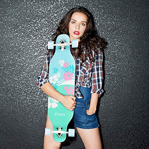 Pinesky 41 Inch Longboard Skateboard 9 Ply Natural Maple Complete Skateboard Cruiser For Cruising, Carving, Free-Style And Downhill With T-Tool Hawaiian Flowers #TOP5