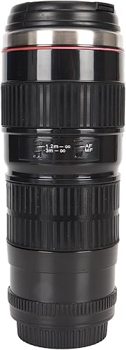 Taza de café con lente de cámara, compacta, de acero inoxidable, apta para congelador, a prueba de fugas, para el hogar (negro)