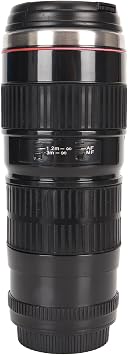 Camera Lens Mug - Stainless Steel Coffee Mug with Sealed Lid - Photographer Travel Coffee Cup for Men & Women Black