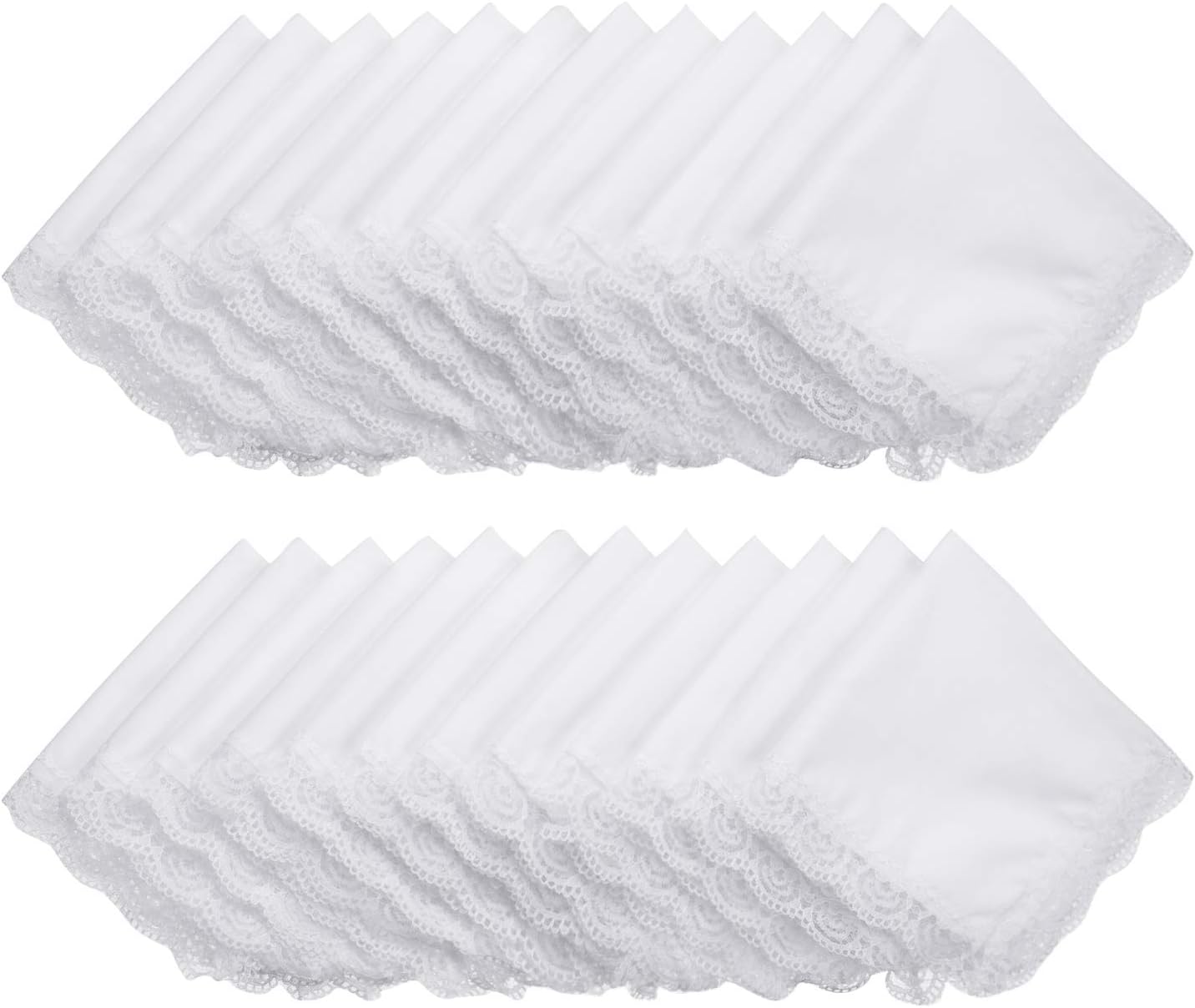 Boao 24 Pieces Ladies Handkerchief with Lace Pure White with Lace Edge Handkerchief for Women(Classic)