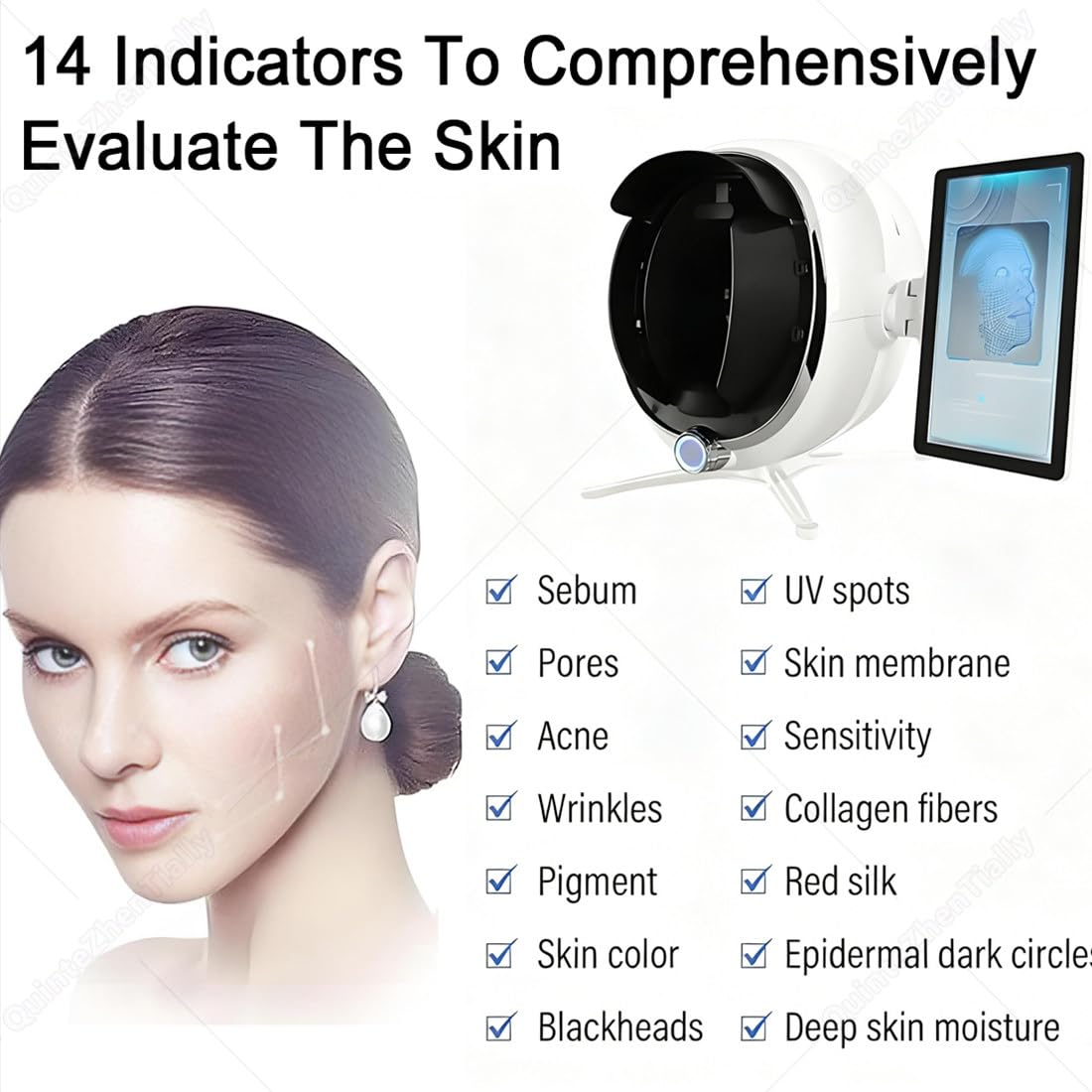 Máquina Análisis Piel 3D,Herramienta Profesional Diagnóstico Facial,Máquina Detección Problemas Piel 3D,Resolución Pantalla 1920 X 1080,para Salones & Spas 13.3inch