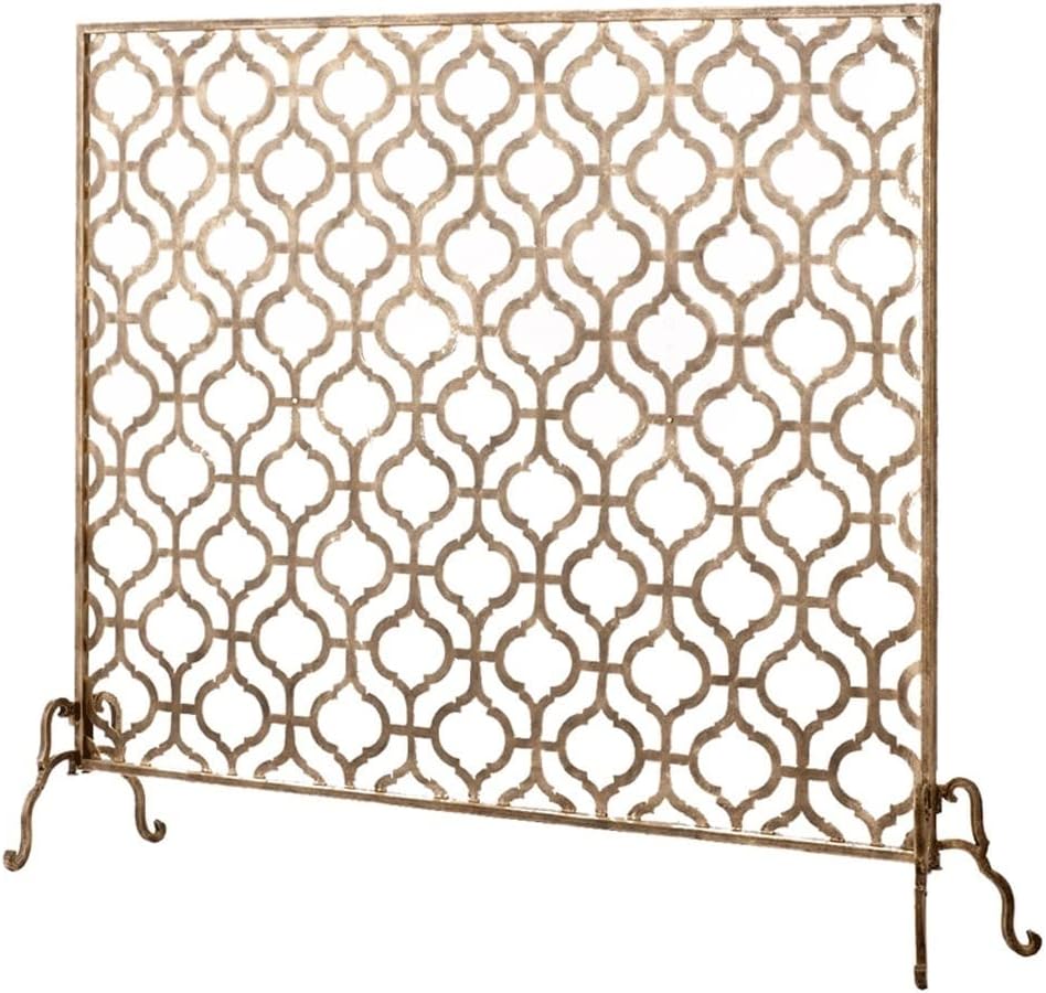 Metal Fire Screen Panel Fireplace Screen Spark Screen Retro Wrought Iron European Style Fireplace Compartment Fire Screen Fireplace Accessories Fireplace Mesh Screen Curtain (Color : Brass)