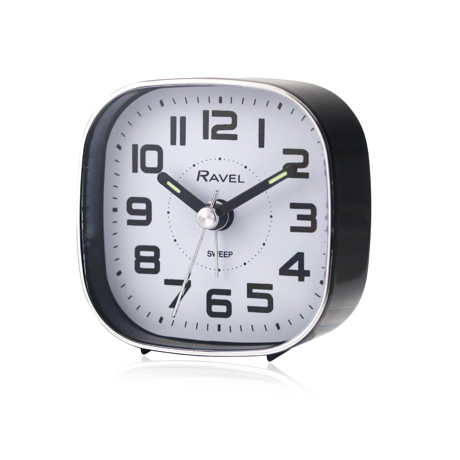Ravel Black - Petite Bedside Quartz Alarm Clock With Sweep Second Hand - Rc038.3 - /Chrome