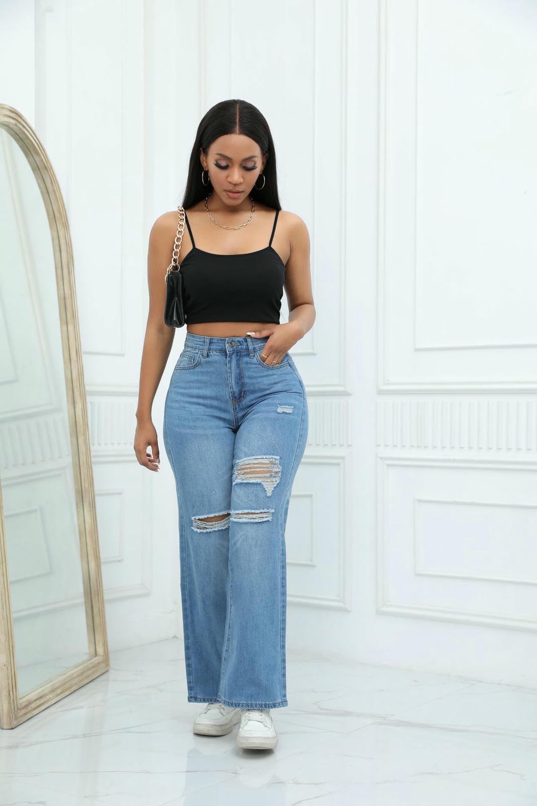 Jeans da Donna I Elastici Strappati Sciolti Sono alla Moda E Versatili-Blu Chiaro-2xl