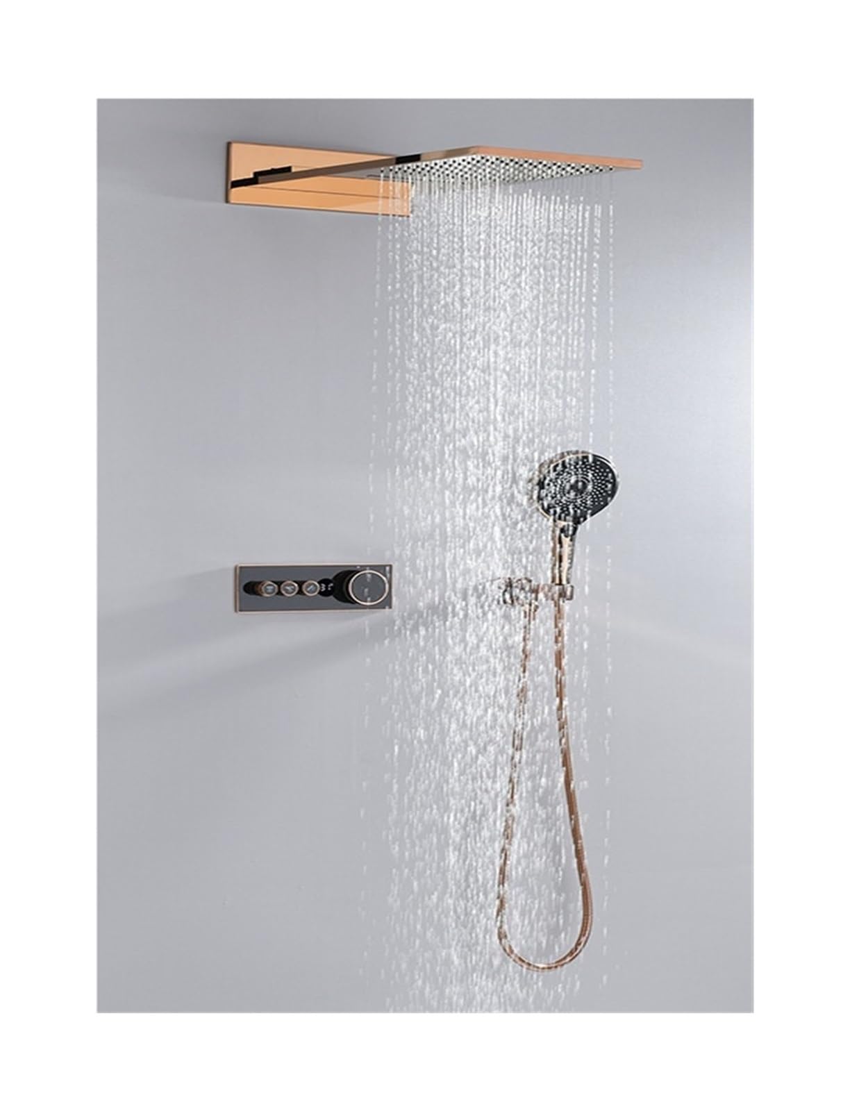 Soywim 3 Shower System, Bathroom Shower Faucet ，Intelligent Digital Display Wall-Mounted Set Black，Rose Gold Copper Concealed Constant Temperature(3)