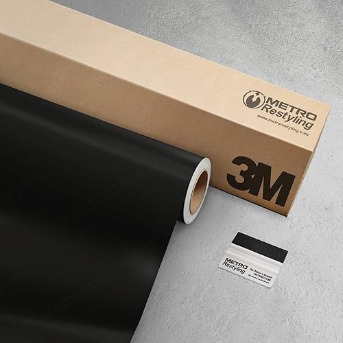 3M 2080 - Envoltura de vinilo negro mate de 5 x 10 pies con escobilla Metro Restyling M12