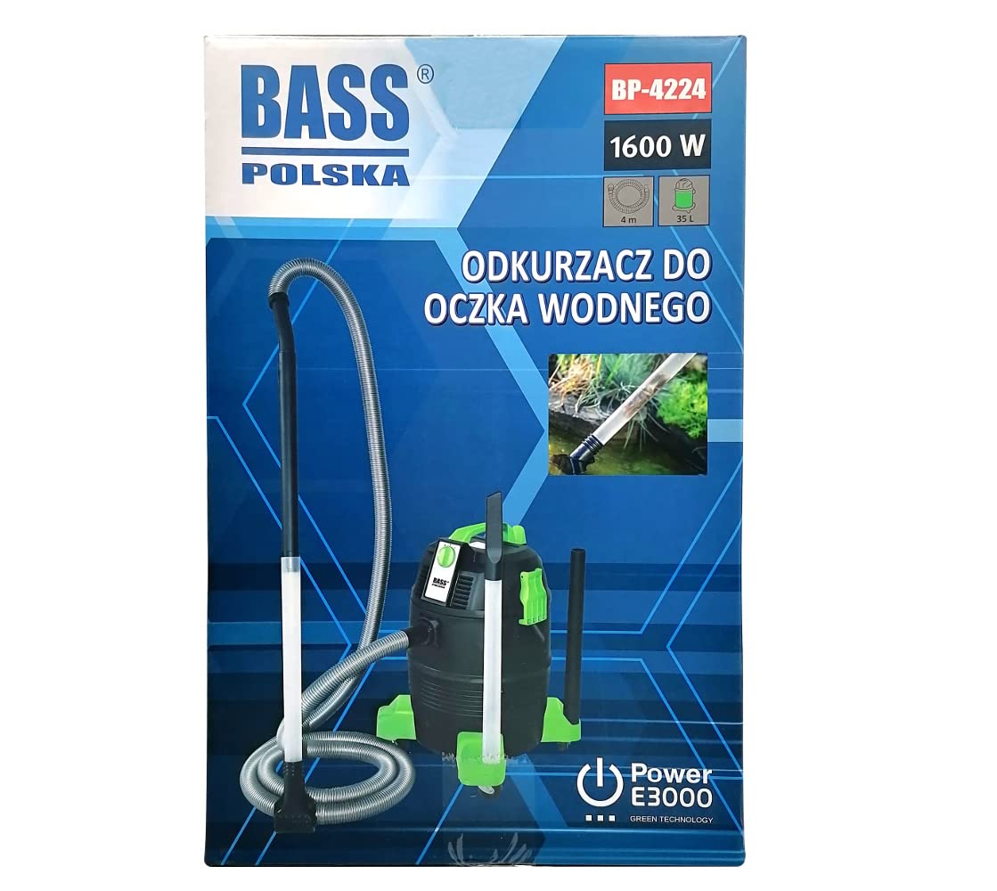 BASS POLSKA Aspirateur pour étang et Piscine avec buse Nettoyage Humide et Sec des Feuilles, Boue et algues Tuyau d'aspiration Puissant Capacité du réservoir 35 L