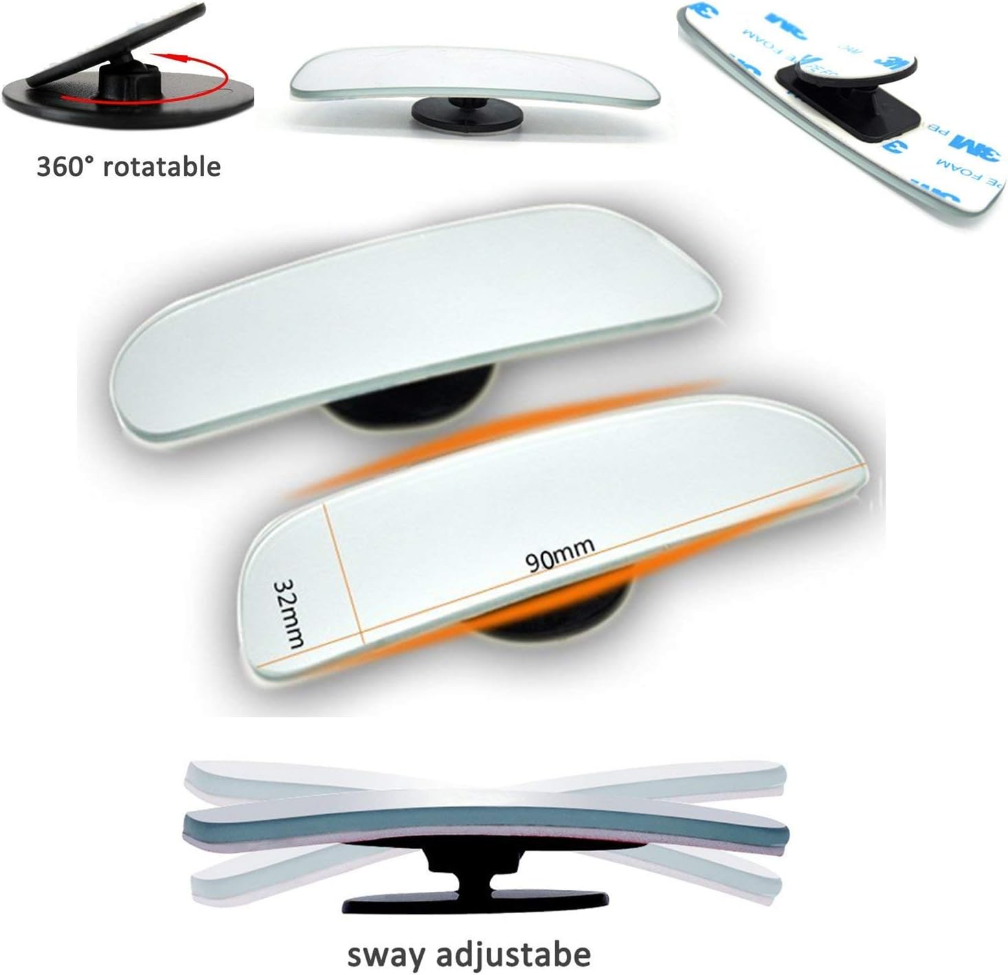 TRUE LINE Automotive Frameless 360 2 Piece Mirror Blind Spot Mirror Kit 360 Degree adjustable Ultra Safety Stick on