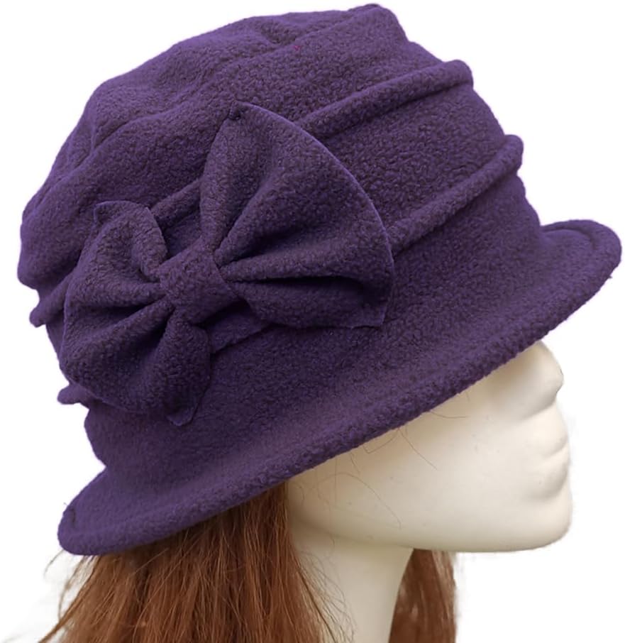 Womens Bell Beret Hat French Vintage Floral Fleece Cloche hat Classic Winter 1920s Bucket Hat - Image 4