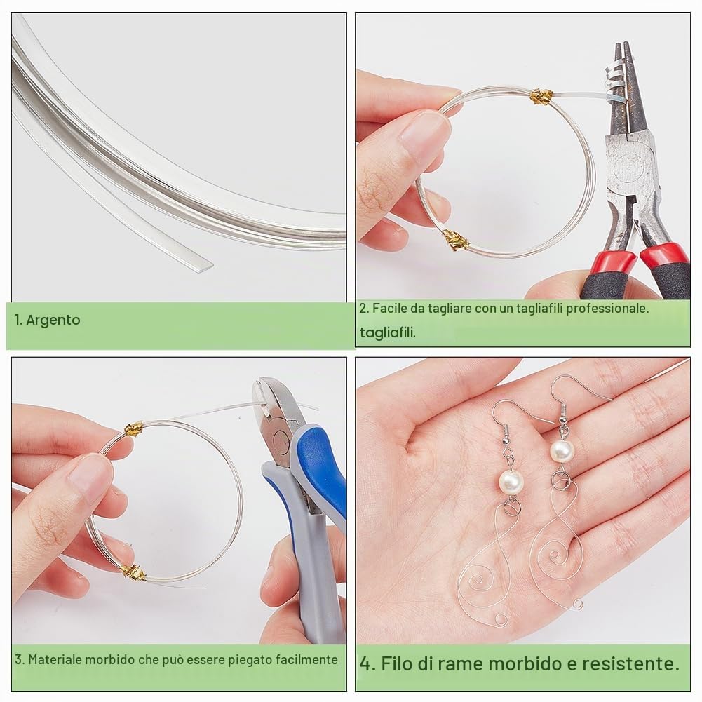PH Pandahall 1m Filo Piatto Argento 925 1.5mm Filo Morbido per Gioielli, Fili Artigianale Piatto in Metallico per Creazione di Gioielli Collane Bracciali Artigianale Fai Da Te