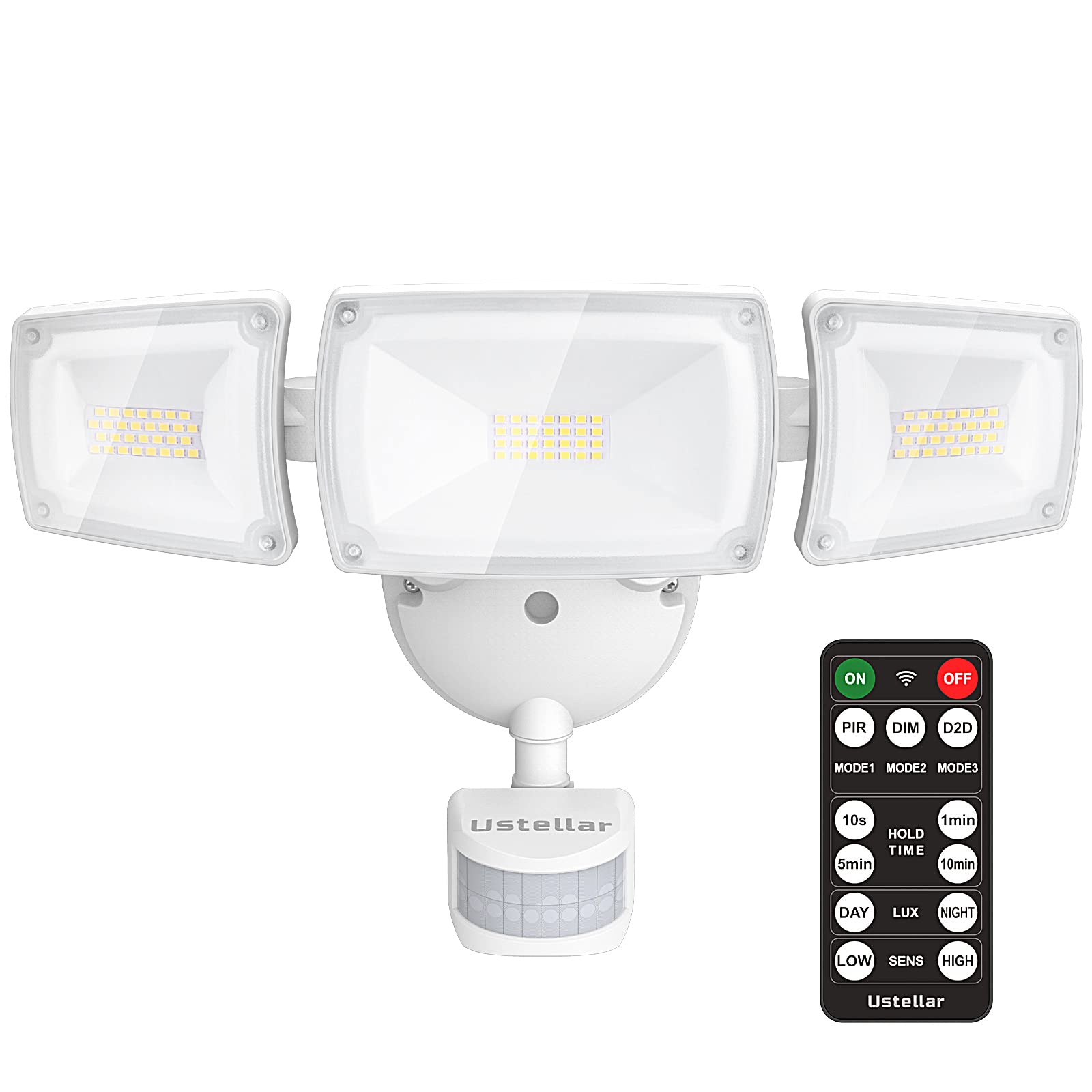 USTELLAR 1 Pack 55W LED Security Lights Motion Sensor Light Outdoor with Remote Control, Dusk to Dawn LED Flood Lights 5500LM 5000K, IP65 Waterproof, Exterior Flood Light for Garage, Yard, House, Eave