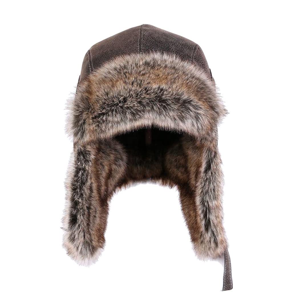 FENOKD Bomber Hats Faux Leather Men Winter Warm Plush Earflap Women's Aviator Snow Ski Caps (D XL(59Cm)?D-XL(59cm