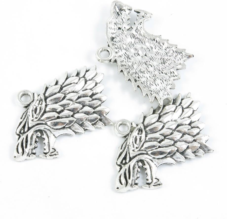 Price per 80 Pieces Antique Silver Tone Jewelry Making Charms Supply K6CT0 Wolf Head