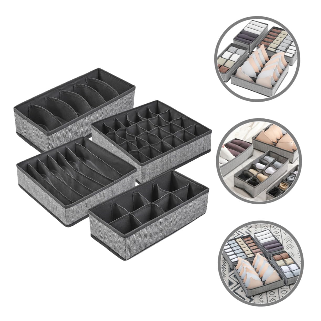VILLCASE 4 pezzi Organizer Cassetti Intimo Pieghevole in Tessuto Grigio Divisori Multiuso per Mutande Reggiseni e Calzini Contenitori Compatti Resistenti e Antistrappo per Armadio