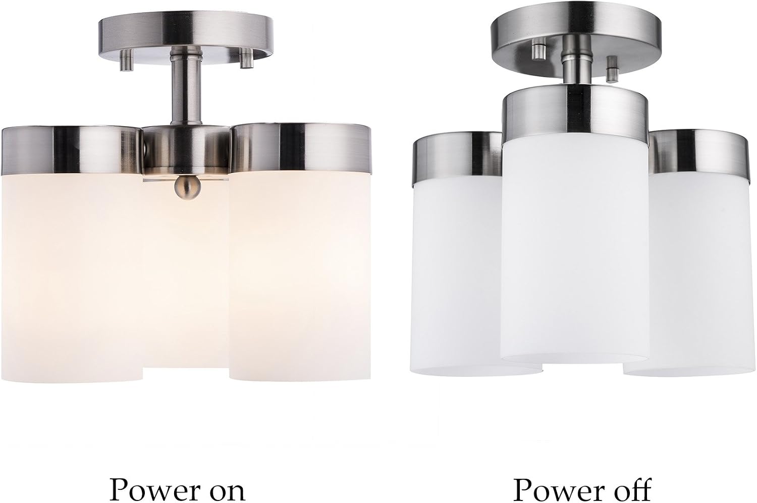 CO-Z 3-Light Semi Flush Mount Ceiling Light Brushed Nickel, Modern Bathroom Chrome Ceiling Light Fixture with Frosted Glass, Modern Chandelier Pendant Light for Bathroom Kitchen Hallway Dining Room