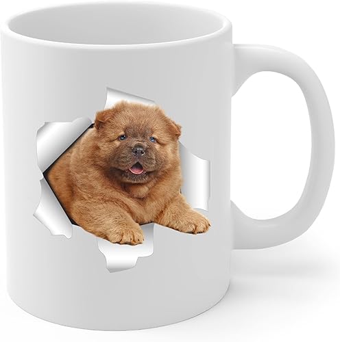 Miniatura 2 de Funny Chow Chow Puppy Mom and Dad Gifts With Dog Looks Through Taza de café blanca de 11 onzas