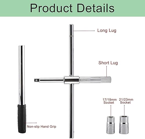Miniatura 3 de Toolly Llave universal extendida de 23 pulgadas, juego de llaves de tuercas de hierro de 4 vías con bolsa de almacenamiento y enchufes estándar