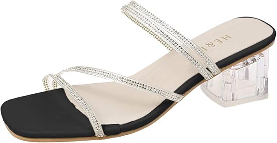 Amazon Co Jp ストラップ サンダル 6cmヒール レディース おしゃれ ミュール チャンキーヒール 春夏 オフィスサンダル キラキラ 夏 サンダル スクエアトゥ 靴 シューズ つっかけ 美脚 ビーチサンダル カジュアル 痛くない 履きやすい 通勤 シューズ バッグ