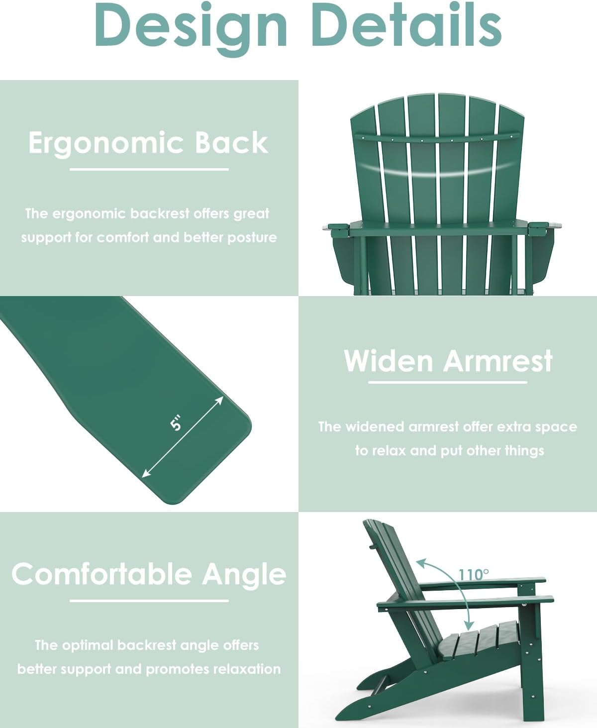 IVY&LANE Adirondack Chairs Set of 2 | HDPE Plastic | Outdoor Fire Pit Chairs | Oversized | All-Weather | Forest | for Outside Deck Backyard Patio Poolside Porch Lawn