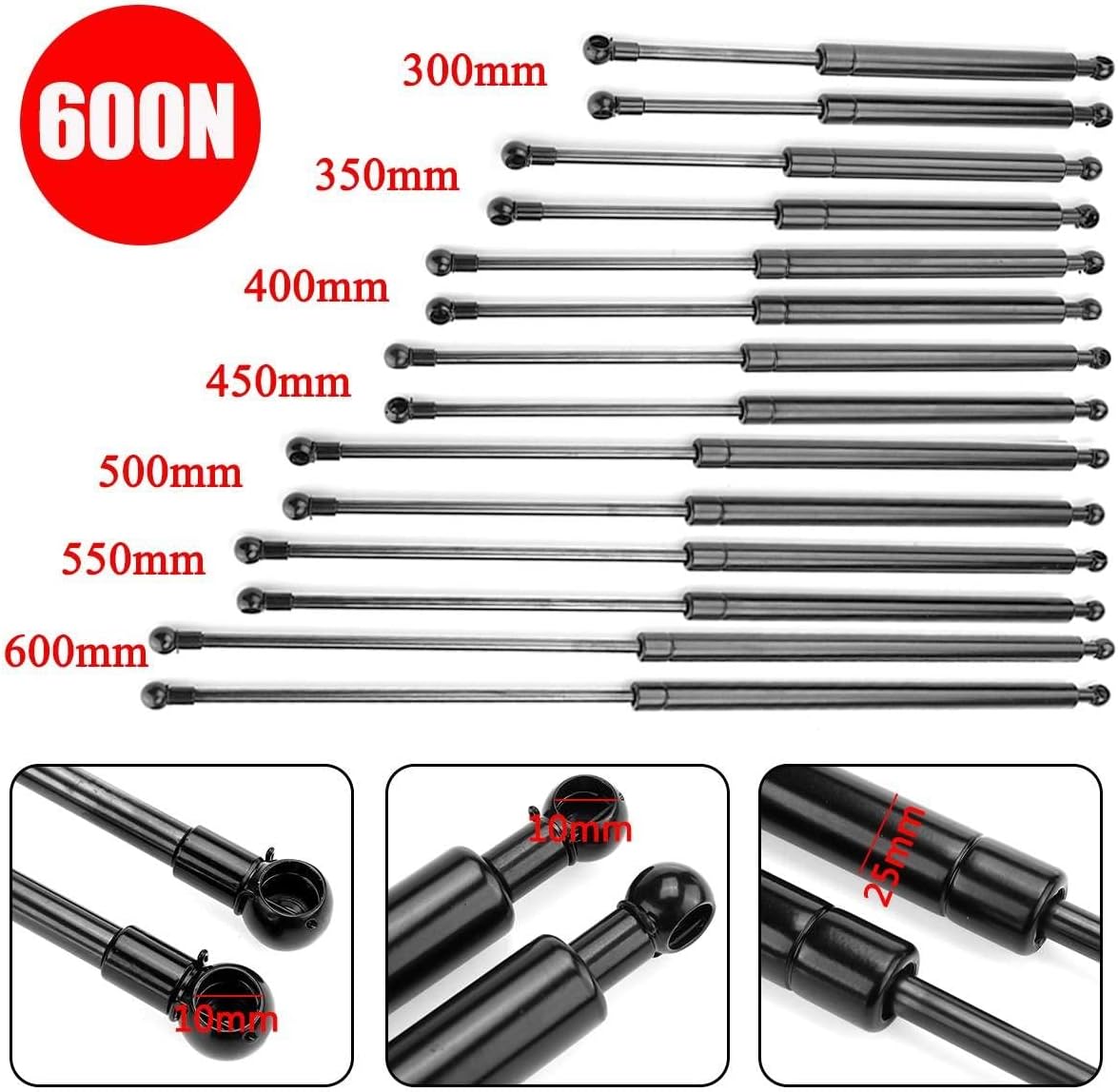 600N 300 / 350 / 400 / 450 / 450 / 500 / 600 мм газовые амортизаторы для крышки, газовые амортизаторы, опоры для газовых пружин, капот, капот, двери для кемперных прицепов, окна, капот, распорки