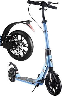FLBT Adult Kick Scooter with Hand Disc Brake and Big Wheels, Folding Dual Suspension Commuter Scooter for Adults/Teens/Kids, Adjustable Height, Support 330 Lbs