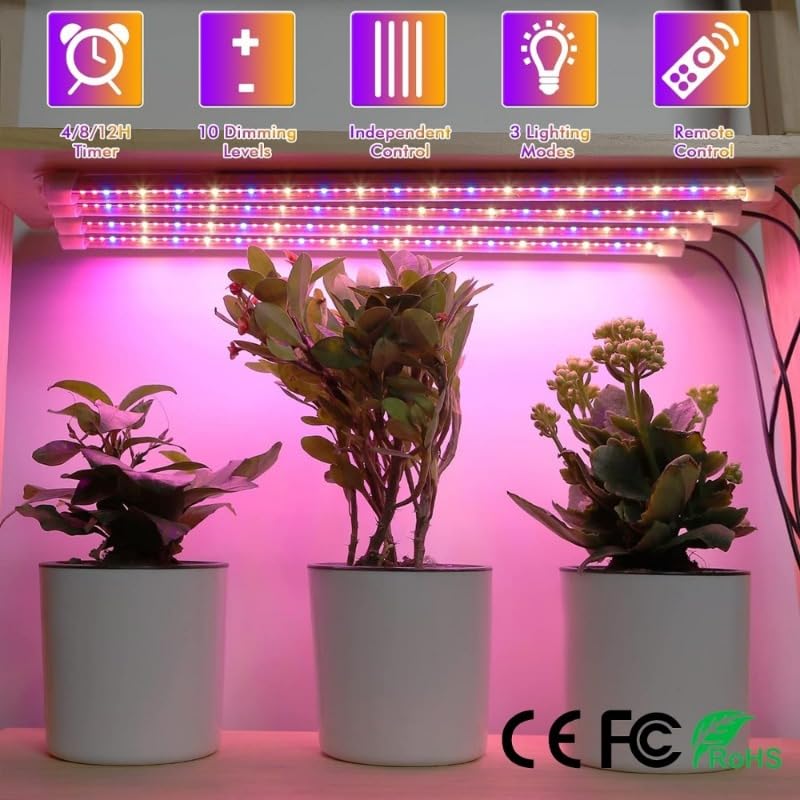 Lampara para Plantas, Paquete de 4 tiras luces for cultivo plantas, lámpara LED for interior, for espectro completo con temporizador encendido/apagado automático, 10 regulables