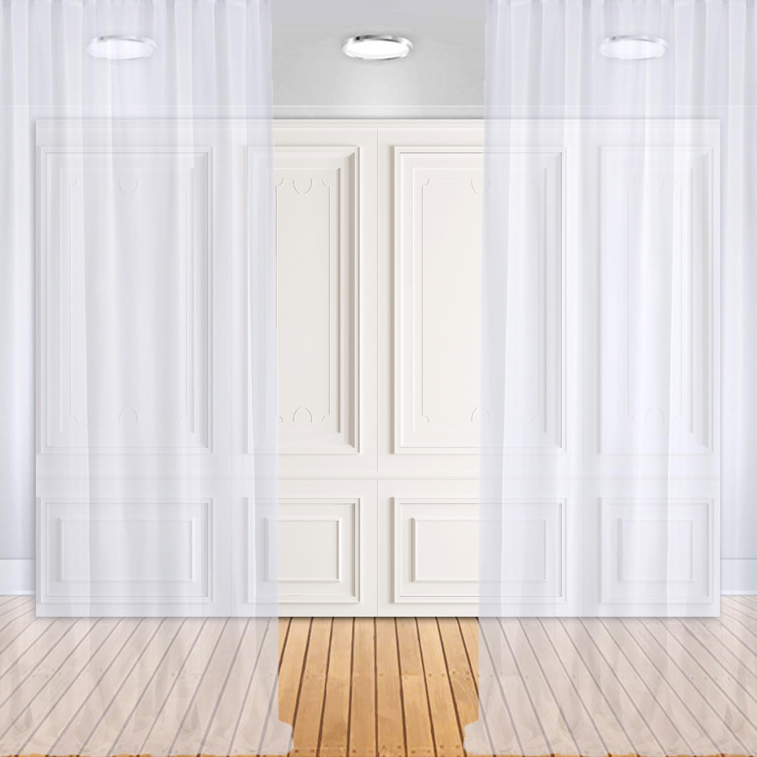 TOAOFY 7x5ft White Room Wall Backdrop Classic Wall Background Interior Vintage Wall and 5x10ft White Chiffon Backdrop Glimmer Curtain