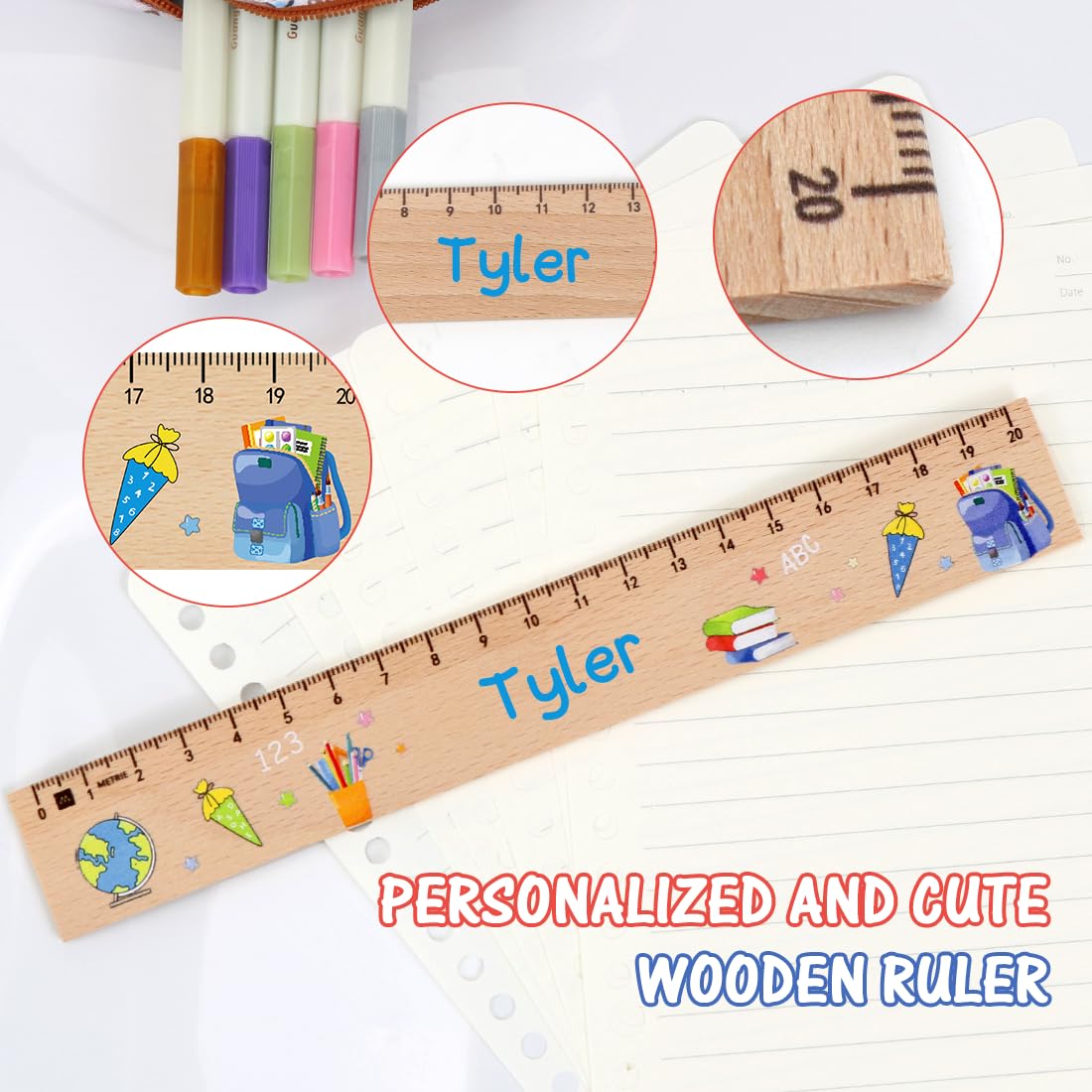 Righello in Legno 20 cm Bambini Giocattolo Regalo Ritorno a Scuola