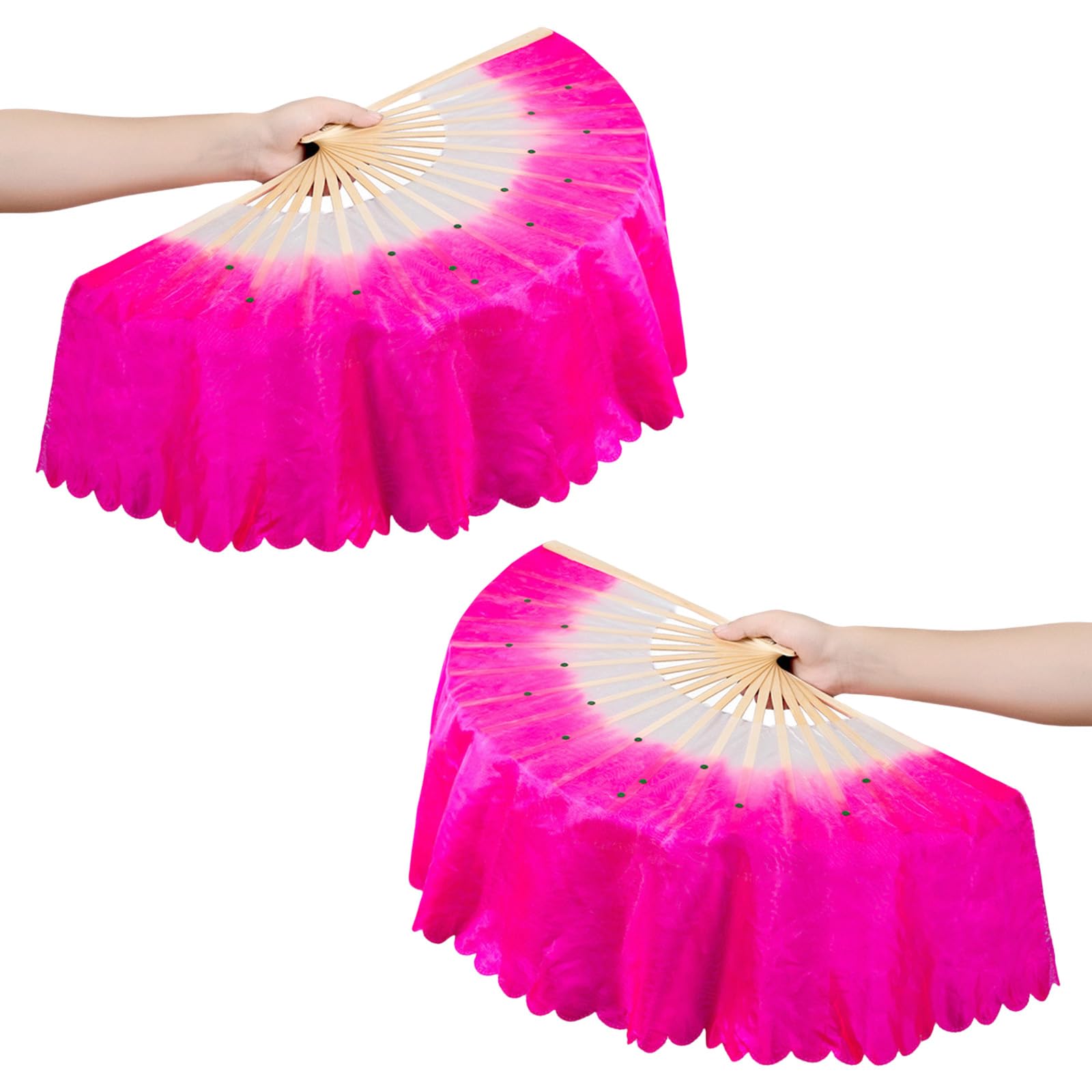 TEMOOUES 1 Pair Women Handmade Silk Belly Dance Fan Veils National Dance Dancing Long Bamboos Fan for Stage Dancing Performances