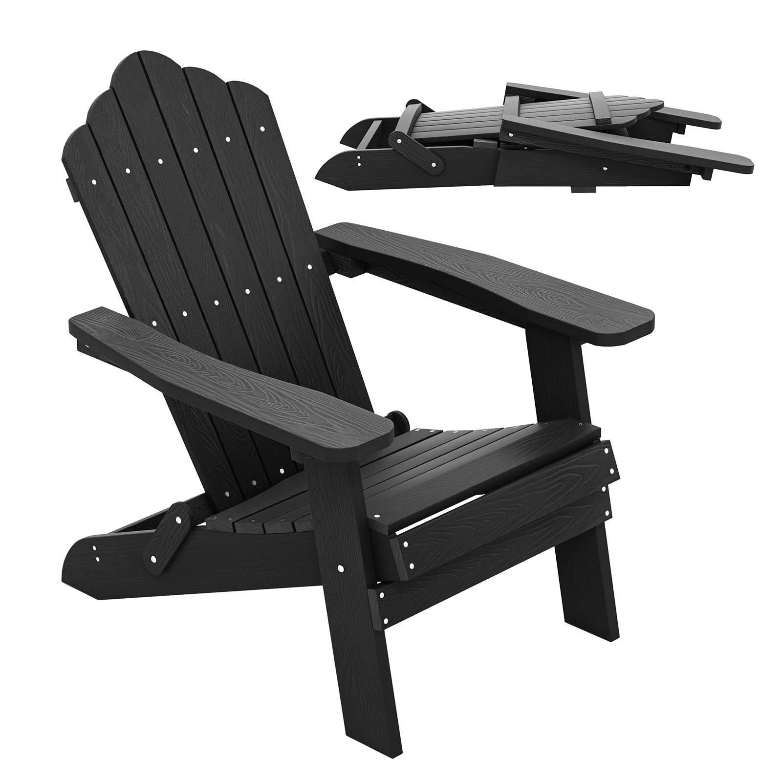 GOPLUS Fauteuil Jardin Exterieur Réglable à 4 Positions, Fauteuil Adirondack Pliable avec Repose-Pied, Chaise de Jardin Exterieur en HIPS, Idéal pour Patio, Terrasse, Cour, 88 x 77 x 95 CM (Noir)