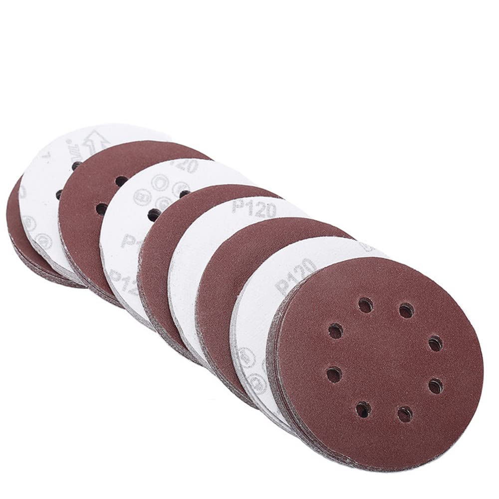 100 Uds 5 pulgadas 125mm 8 agujeros disco de lija redondo hojas de arena grano 40-2000 para elegir disco de lijado de gancho y bucle para lijadora grano 120